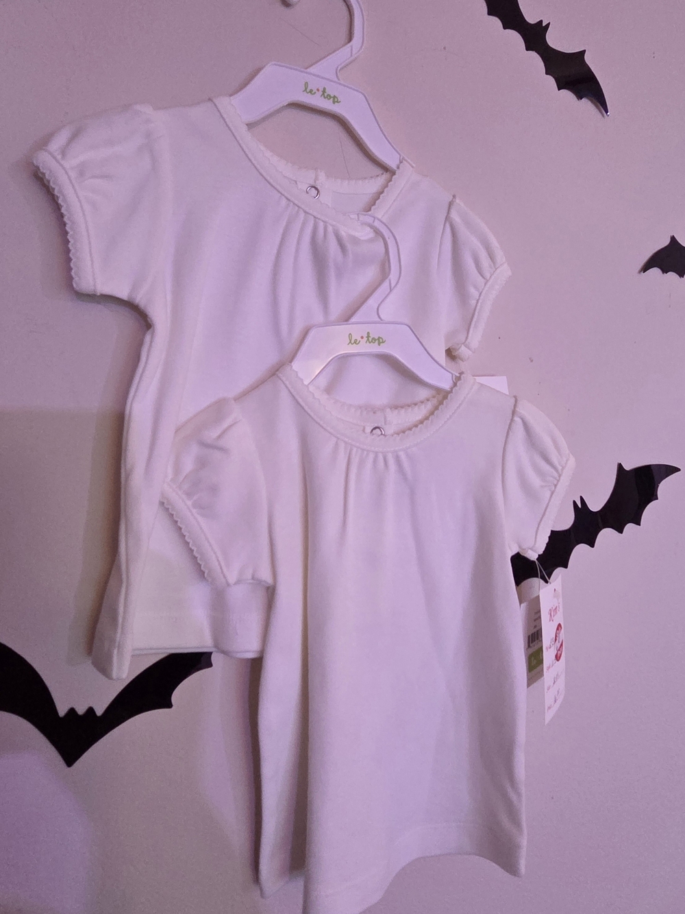 Vintage Le Top Girls Cotton T-Shirt 3 Months White Short Sleeve Button Accent